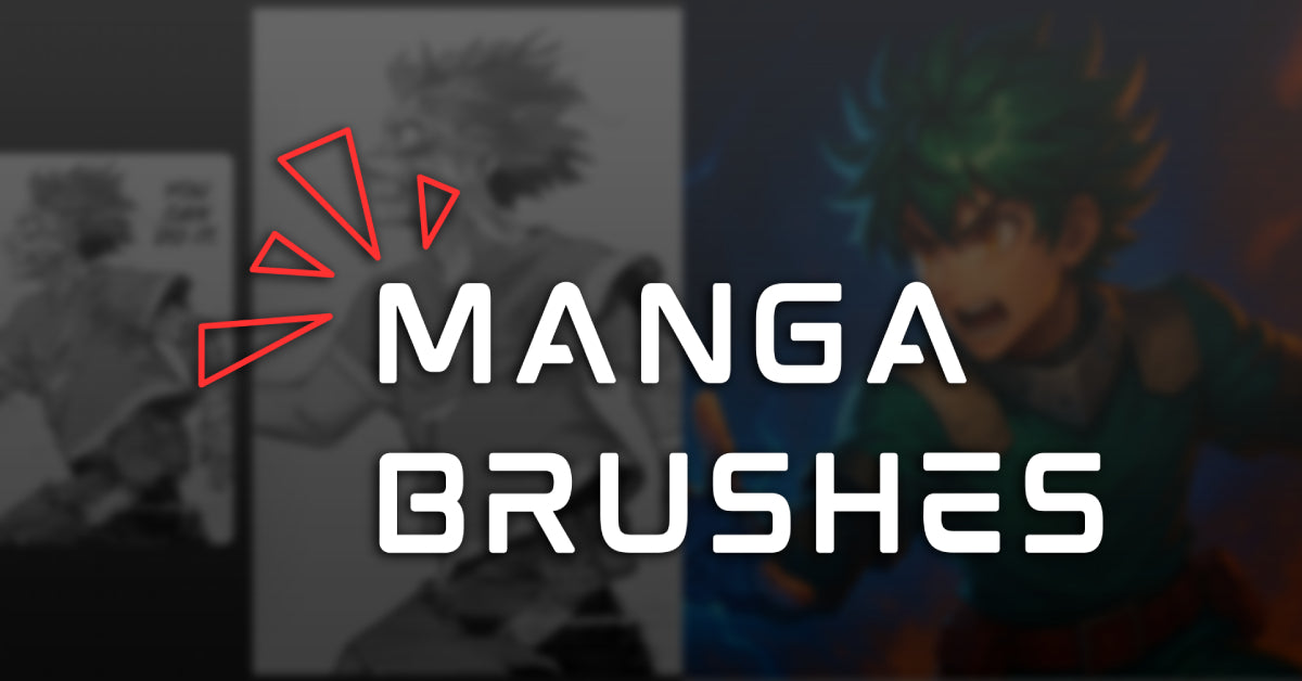 Illustrazioni manga a colori e in bianco e nero realizzate con i pennelli Manga Brushes